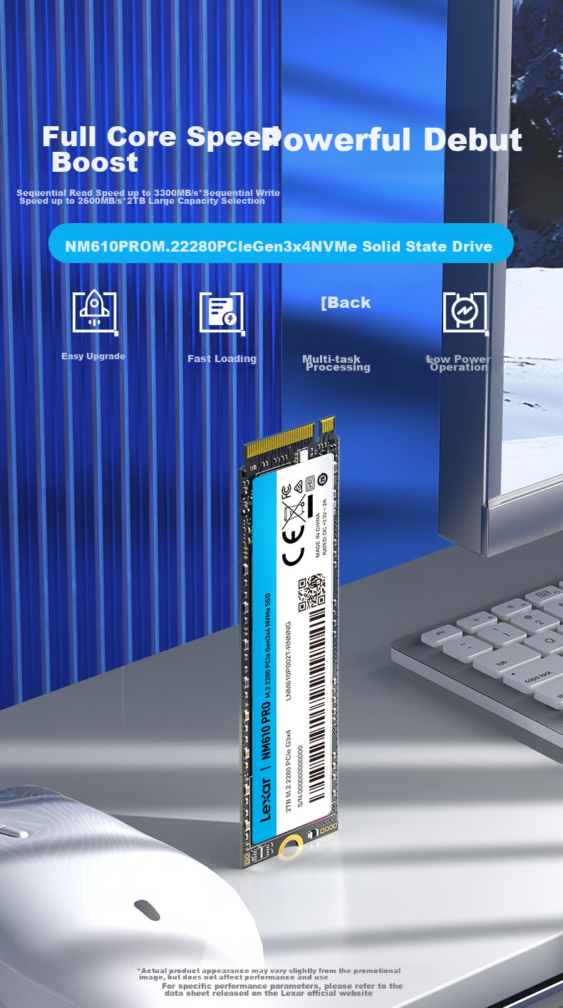 SSD-накопитель Lexar NM610PRO, 1 ТБ, M.2, NVMe PCIe 3.0 x4, скорость чтения 3300 МБ/с