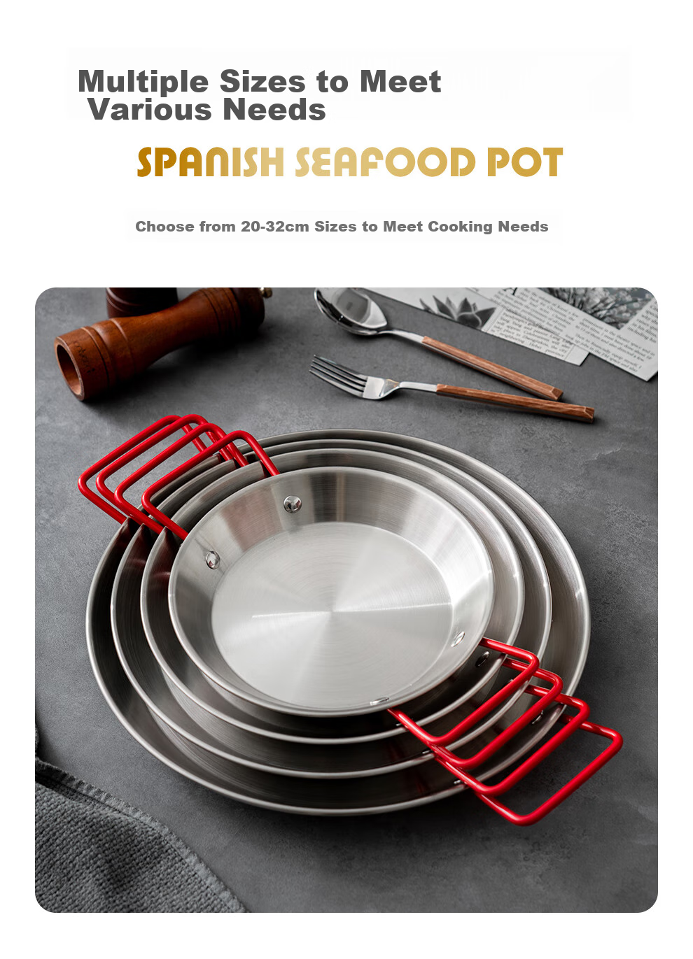 Тарелка Onlycook из нержавеющей стали, сервировочное блюдо для дома, закусочная тарелка с двойными ручками, для морепродуктов, диаметр 28 см
