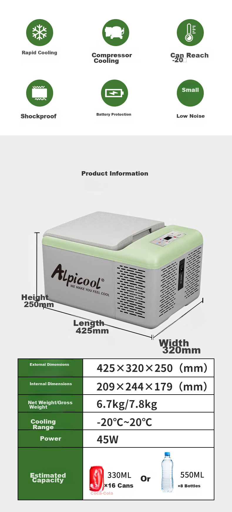 Автомобильный холодильник Alpicool C9P, 9 литров, компрессорный, портативный, для кемпинга и дома, с цифровым дисплеем, 12/24В