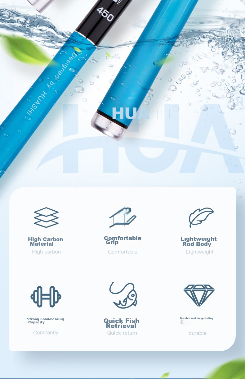 Удочка Huashi (HUA) Cai Po Pioneer, 28-tune, карбоновое волокно, легкая и прочная, для ловли карпа и карася, 7.2 метра