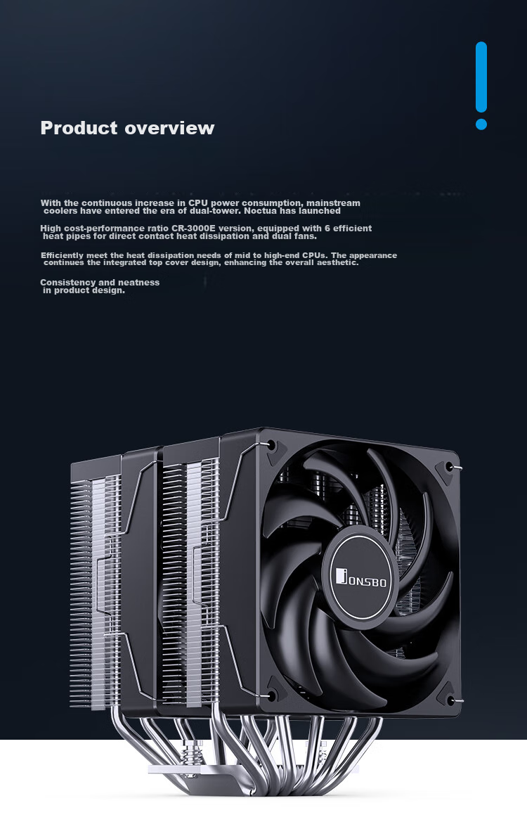 Кулер для процессора JONBO CR-3000E Standard Edition, двухбашенный, с двумя вентиляторами, 6 тепловых трубок, ШИМ, для многоплатформенных систем, с термопастой