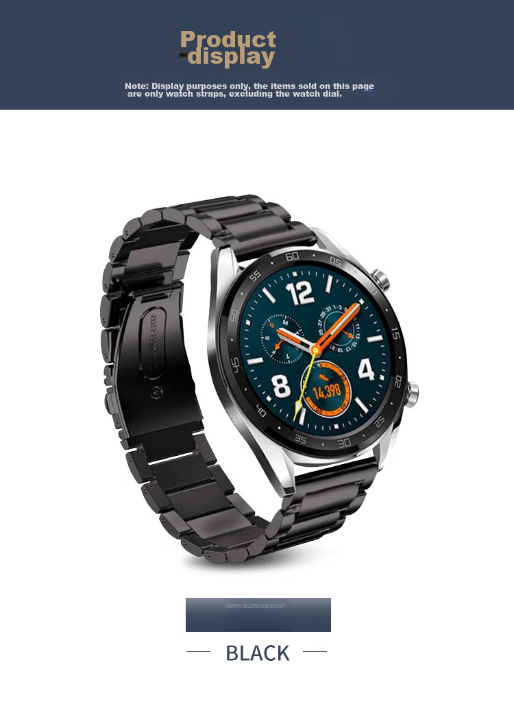 Ремешок Stiger из нержавеющей стали для Huawei Watch 5/4/GT6/5/4/3/2/Pro/Porsche Design/Honor Magic 2/Oppo Watch 4 Pro, трехзвенный дизайн, черный, 22 мм