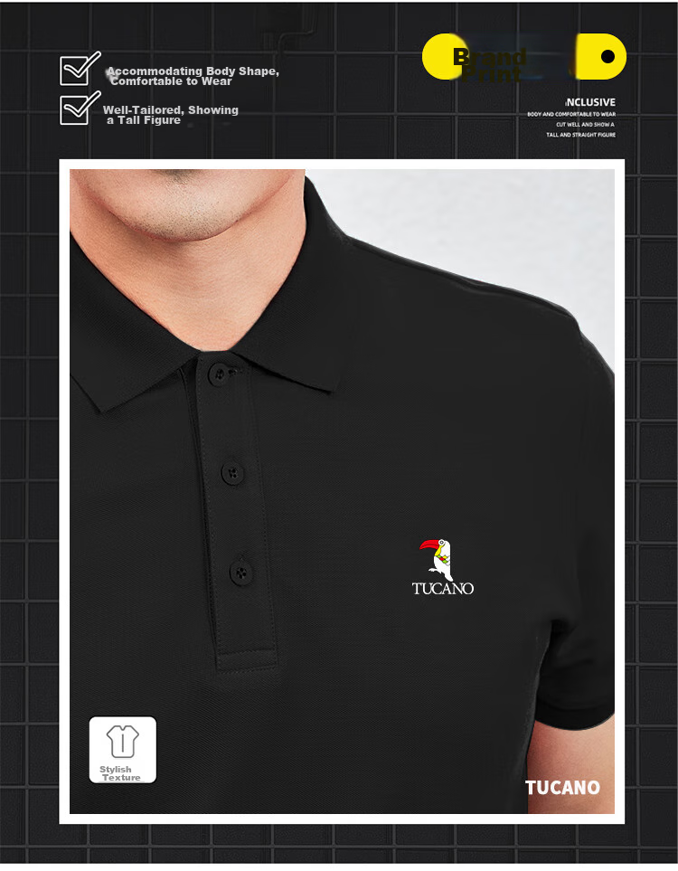 Мужская футболка TUCANO с коротким рукавом, летняя повседневная футболка с воротником-поло, универсальная верхняя одежда, черная, размер XL