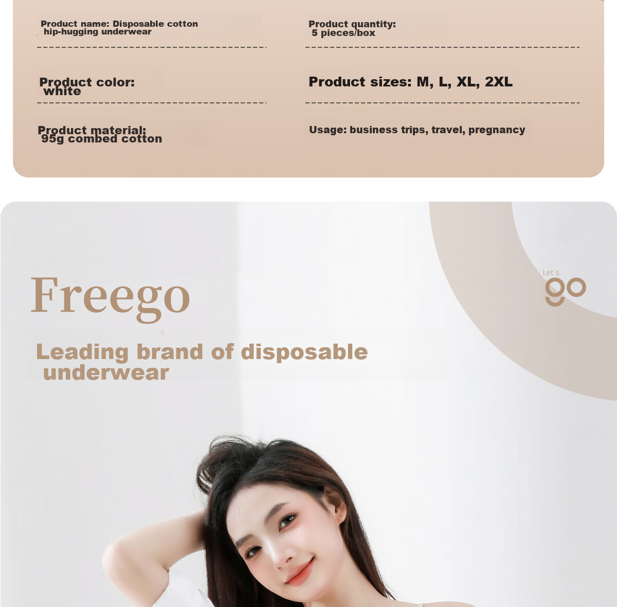 Одноразовые женские трусы Freego, хлопок, без стирки, 5 шт. в индивидуальной упаковке, для ежедневного использования, стерилизованные, для путешествий, деловых поездок, беременных и послеродовых женщин, белые, размер M