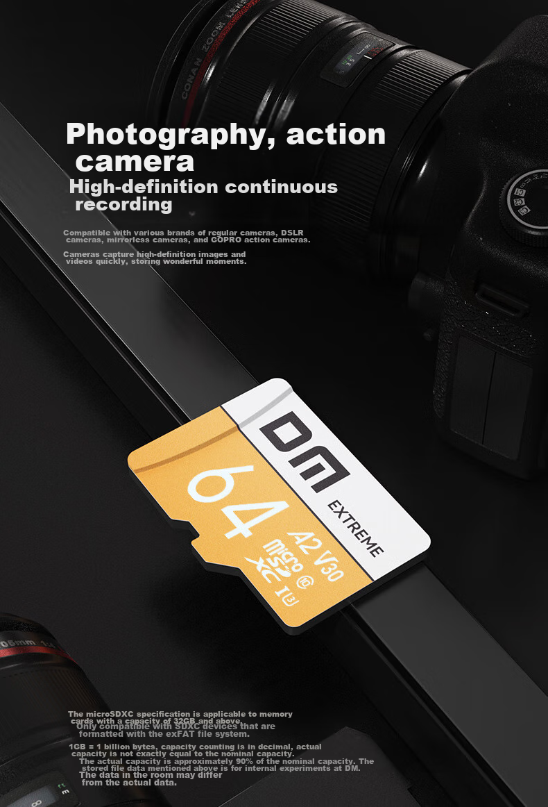 Карта памяти DM Gold Card A2 V30, 64 ГБ, TF (MicroSD), для игровых телефонов, видеорегистраторов, камер наблюдения, высокоскоростная внутренняя карта памяти