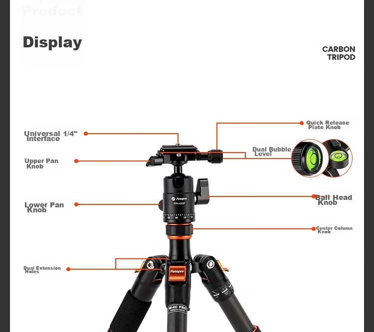 Штатив Fotopro M-4C Pro + 42QP из углеродного волокна, портативный, профессиональный, для цифровых камер, с шаровой головкой