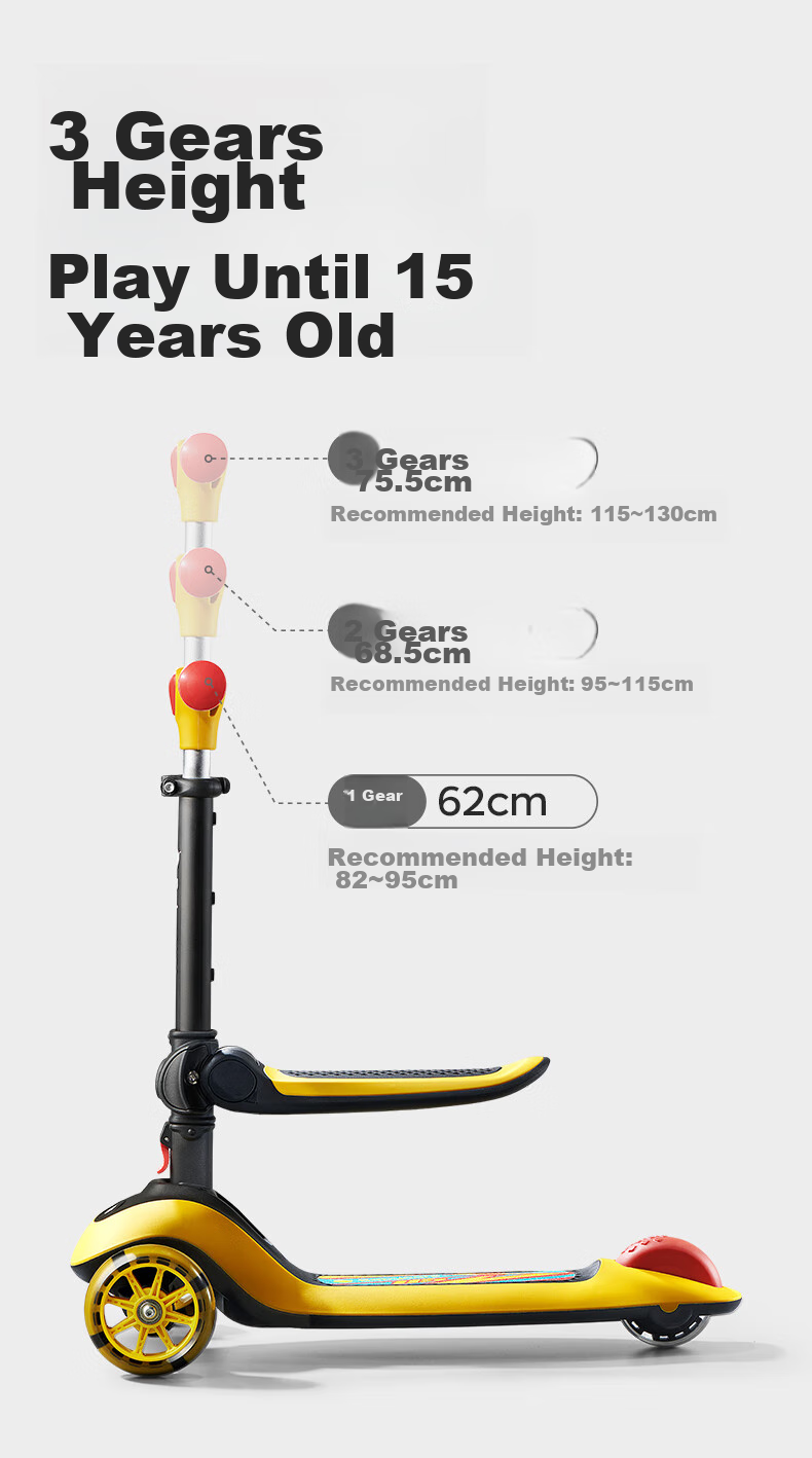 Детский самокат-беговел Babycare Luoke Yellow для детей от 2 до 6 лет, складной, с сиденьем, подарок на день рождения