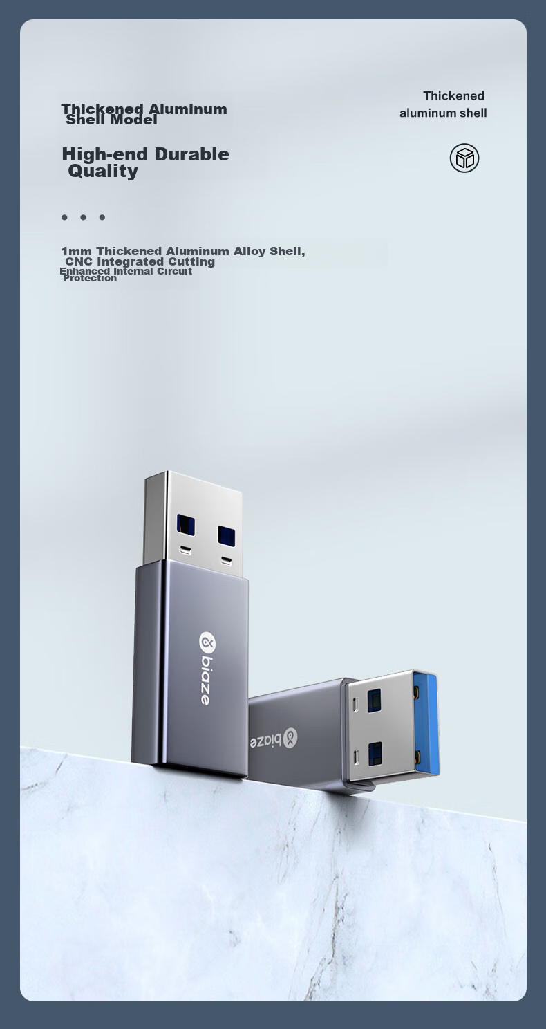 Переходник BIAZE USB 3.0 (Male) на Type-C (Female) для зарядки и передачи данных, совместим с Apple iPad, Huawei, ноутбуками