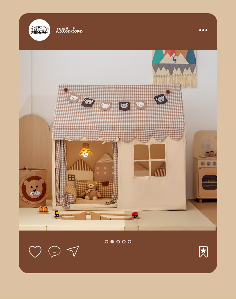Детская палатка "Little Dove" для дома и улицы, принцессный замок для мальчиков и девочек, цвет хаки (с хлопковым матом, ротанговой лампой и 2 подушками)