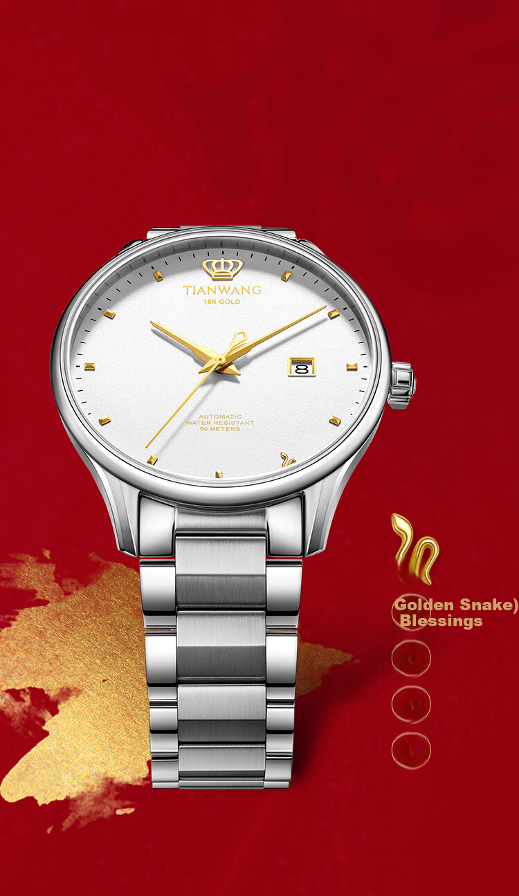 Мужские механические часы TIAN WANG GS5825T1.D.T.KW с автоматическим подзаводом, стальным браслетом и циферблатом белого цвета