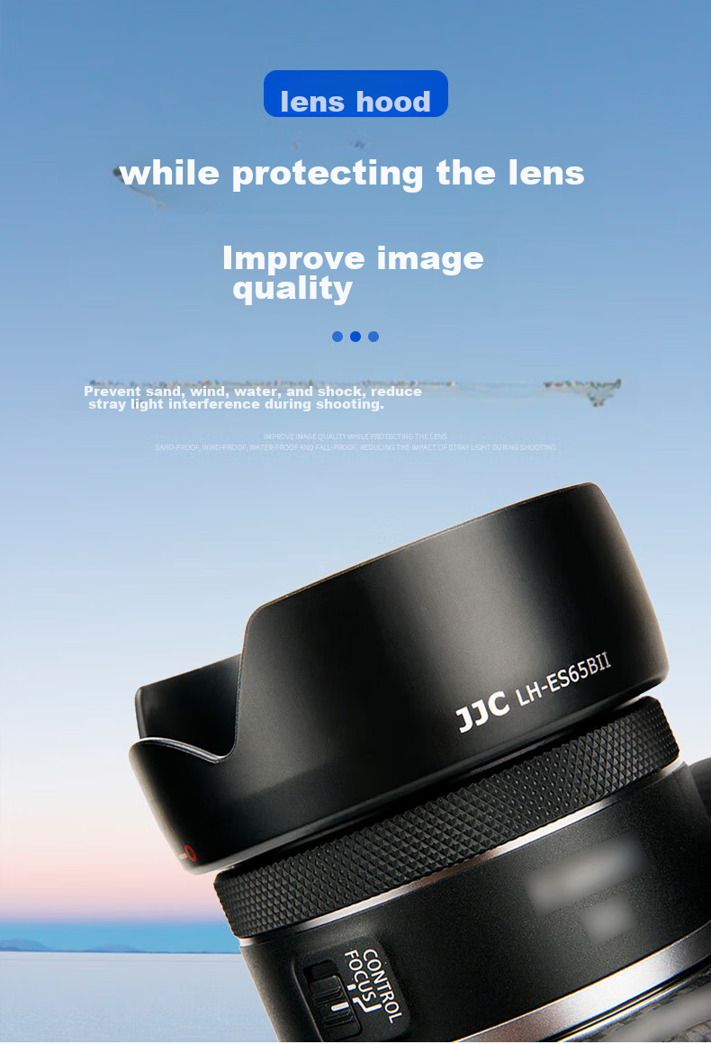 Бленда JJC LH-ES65BII для объектива Canon RF 50mm F/1.8 STM, диаметр 43 мм, лепестковая, пластиковая, черная