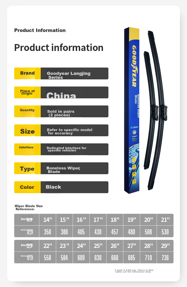 Комплект дворников Goodyear для Mercedes-Benz V260, V260L, 28/18 дюймов, бескаркасные, резиновые, 1 пара
