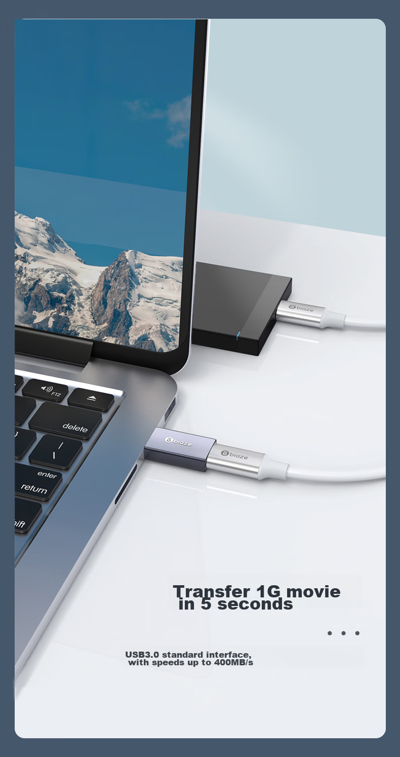 Переходник BIAZE USB 3.0 (Male) на Type-C (Female) для зарядки и передачи данных, совместим с Apple iPad, Huawei, ноутбуками