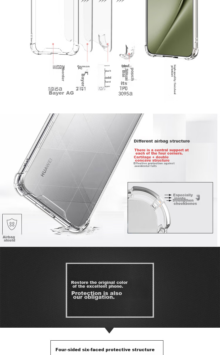 Чехол ESCASE для Huawei Pura70, защита от падений, мягкая оболочка с воздушной подушкой, двойной материал TPU + PC, высокая прозрачность