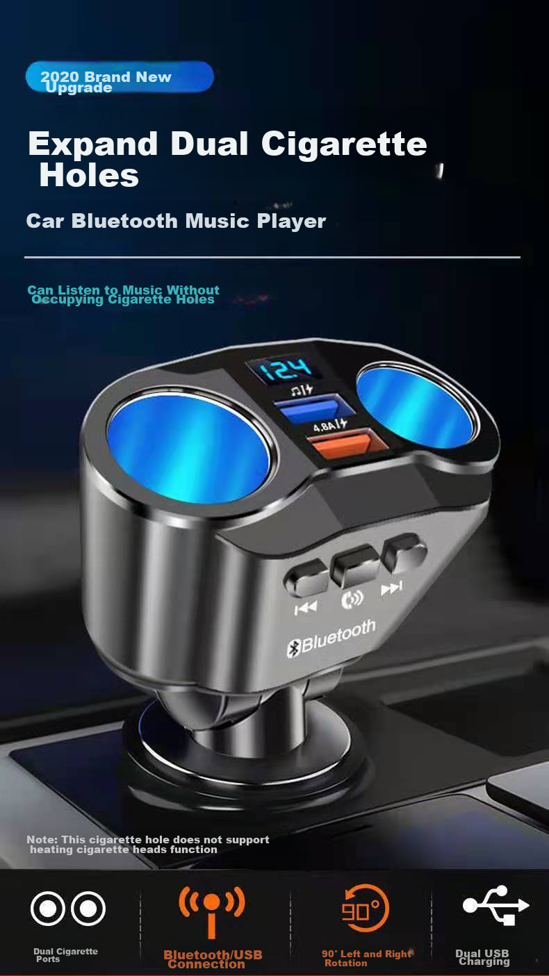 Автомобильное зарядное устройство Kylie GSF-002, MP3 Bluetooth-плеер, черный, складная модель с цифровым дисплеем, 24 Вт быстрой зарядки
