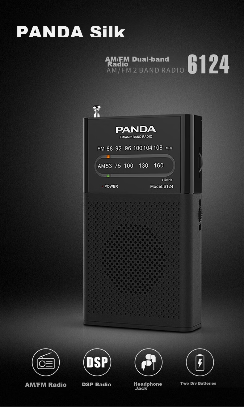 Портативное радио Panda 6124 с двумя диапазонами, карманный FM-тюнер для пожилых людей, компактный транзисторный приемник