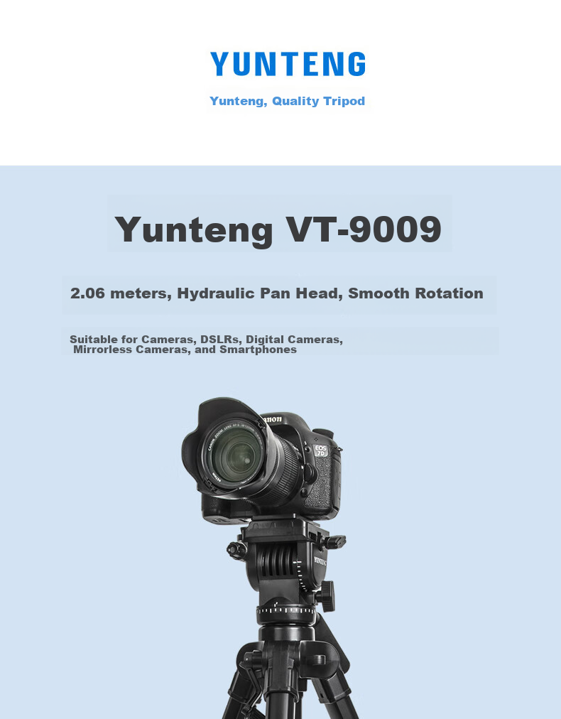 Профессиональный штатив YUNTENG VT-9009, 2 метра, с головкой для микрофильмов, беззеркальных цифровых зеркальных камер и видеокамер, алюминиевый сплав
