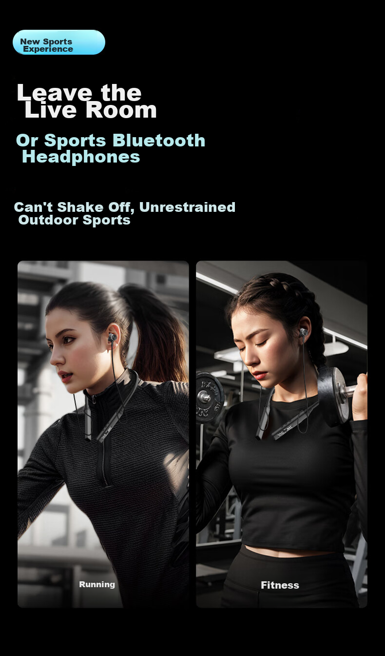 Беспроводные наушники Viken Berlin Voice LP-BT108, шейный ободок, Bluetooth 5.3, 40 часов работы, шумоподавление, водонепроницаемые IPX5, черный
