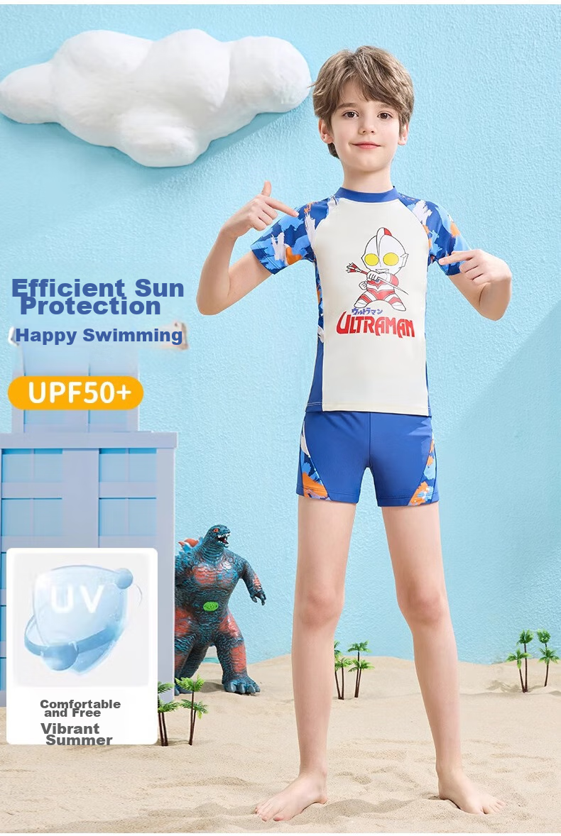 Детский купальный костюм F.DYRAA Classic Ultraman, комплект из двух предметов для мальчиков, сине-белый, размер L