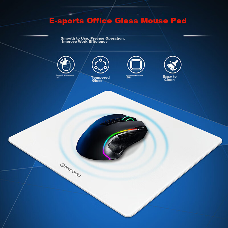 Коврик для мыши EXCO Glass Mouse Pad, игровой, твердый, для офиса и ноутбука, 250*200 мм, белый