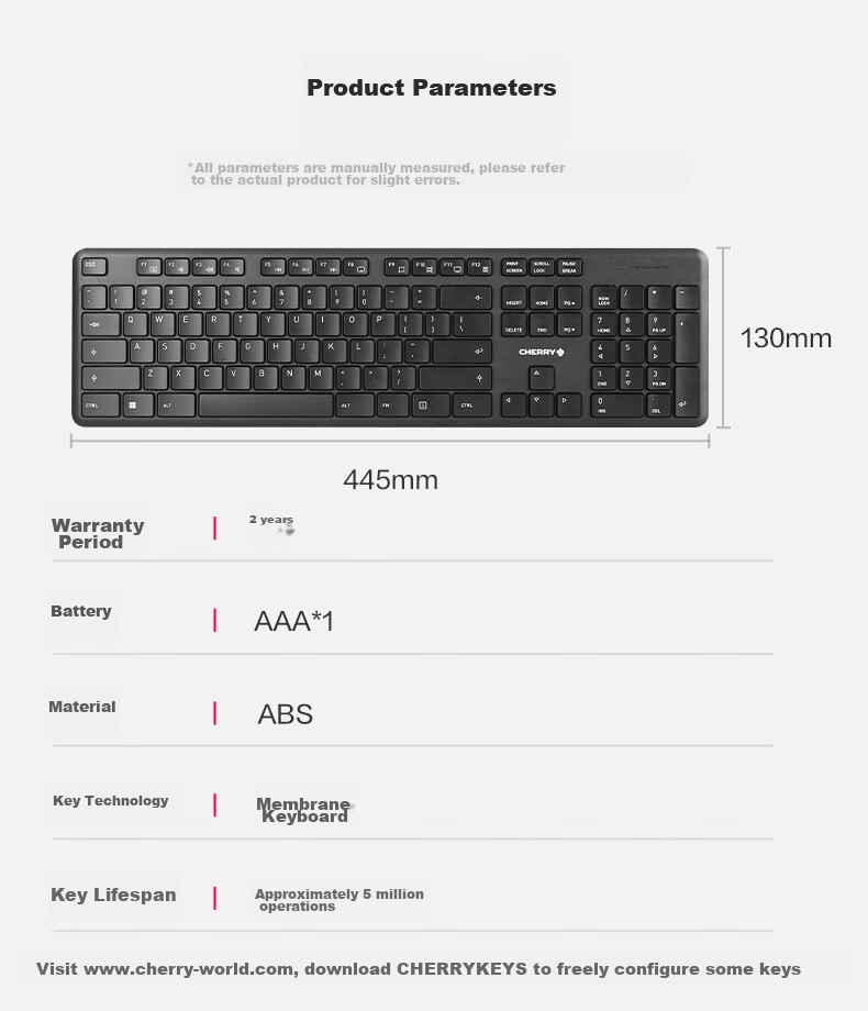 Беспроводной комплект CHERRY DW2300: клавиатура и мышь, черный. Полноразмерная, тихая, портативная, для офиса и дома.