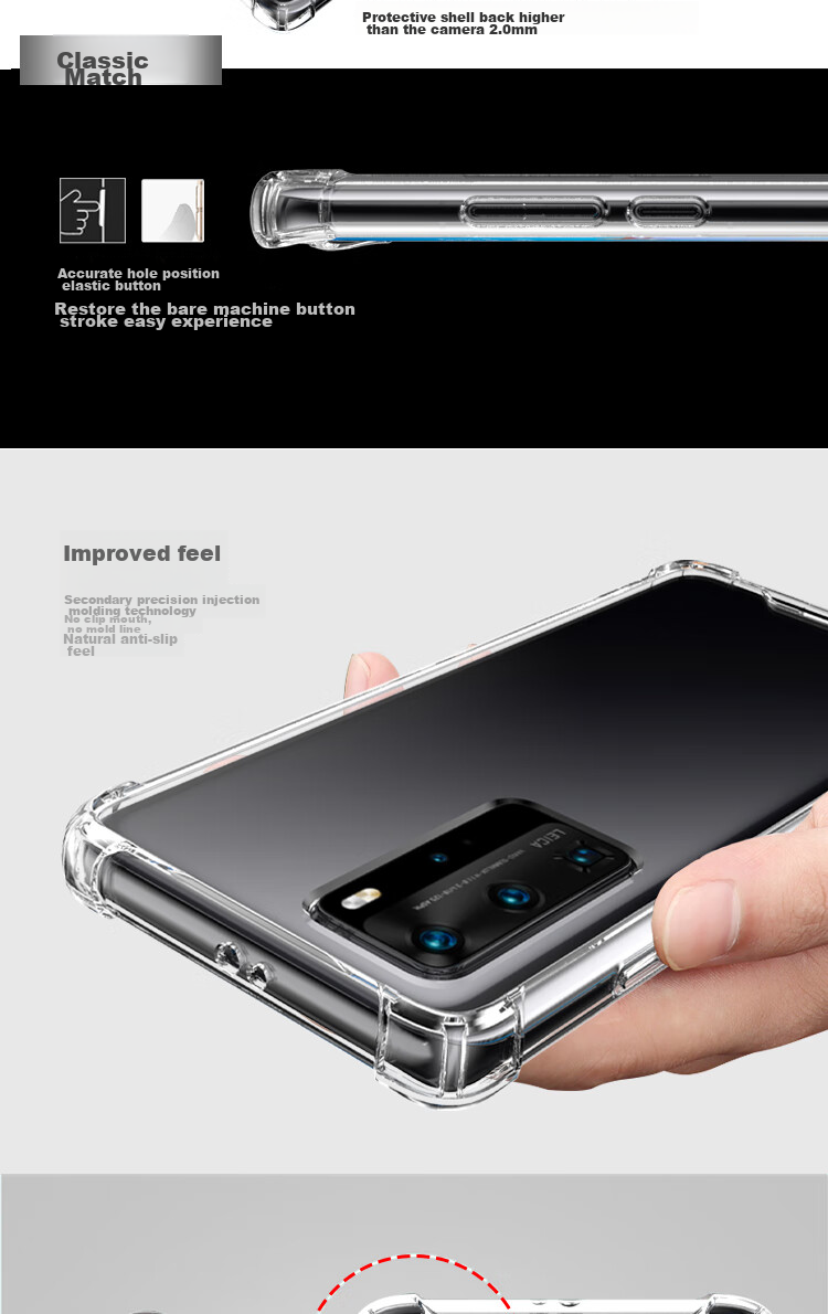 Чехол для телефона ESCASE для Huawei P40 Pro, полный комплект защиты, противоударный, прозрачный, с воздушной подушкой, двойной материал, защита от падений и пожелтения, модный, импортный немецкий ТПУ, высокая прозрачность