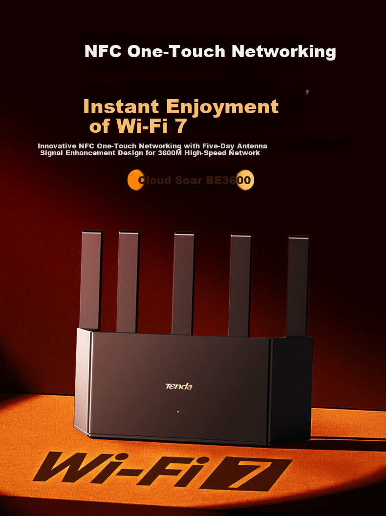 Wi-Fi роутер Tenda BE3600 Yunxiao, WiFi 7, гигабитный, Mesh, усилитель сигнала