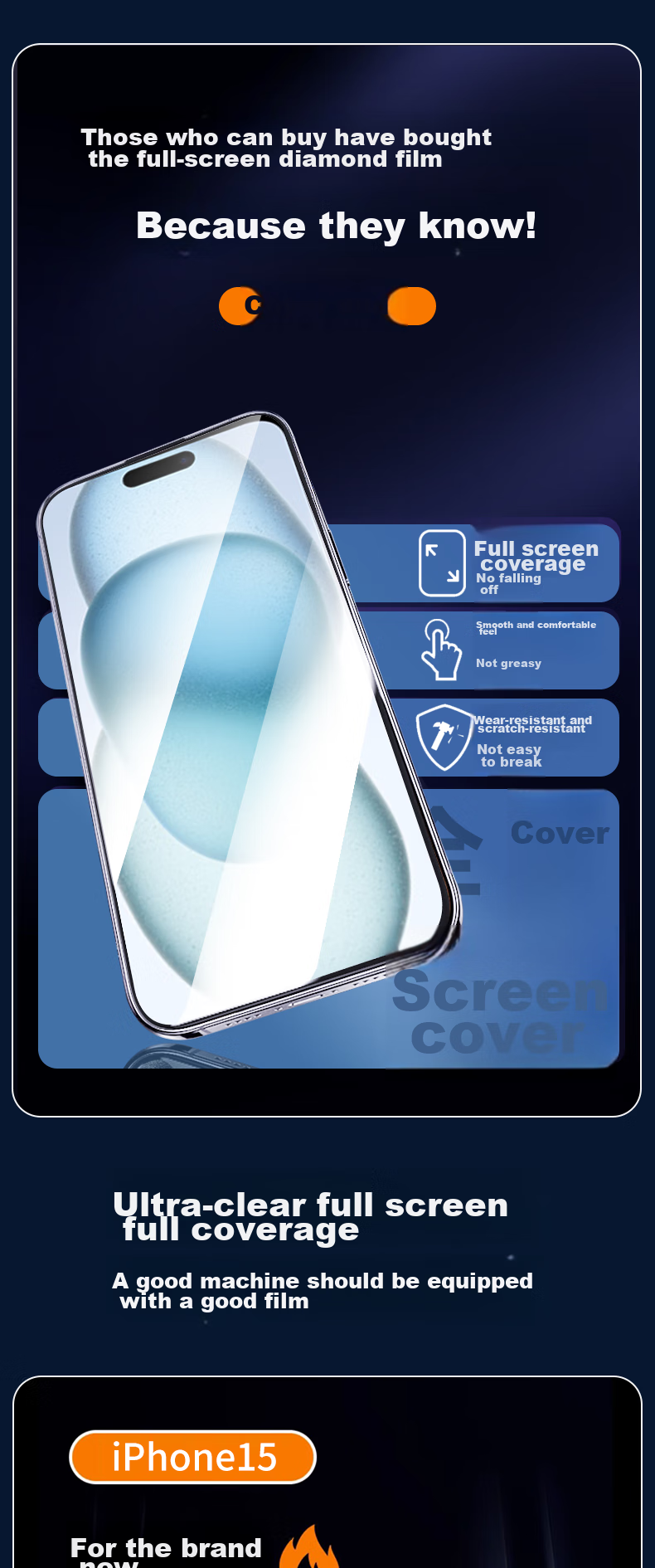 Защитное стекло для экрана KOOLIFE для Apple iPhone 15 Pro Max, ультратонкое, полное покрытие экрана, HD Clear Anti-Drop