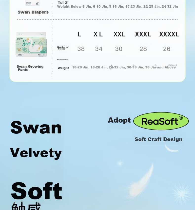 Подгузники Shinrea Swan XL, 68 шт., дышащие, мягкие, унисекс, в коробке
