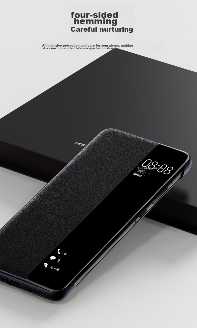 Чехол для Huawei P50 Pro ZhengJian, синий, кожаный, с окошком, смарт-окно, противоударный, бизнес-стиль