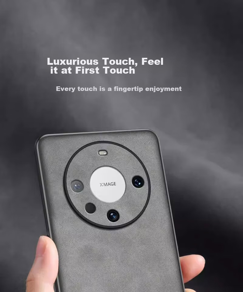 POZZO Чехол для Huawei Mate60, противоударный, защита объектива, мягкий чехол из натуральной кожи ягненка, серый
