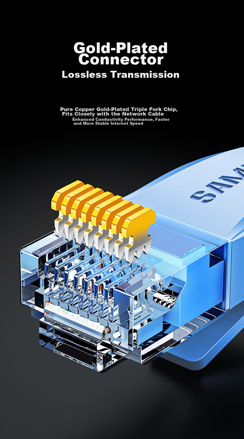 Сетевой кабель SAMZHE Cat6, плоский витой, гигабитный неэкранированный патч-корд для домашнего компьютера, роутера, синий, 2 метра