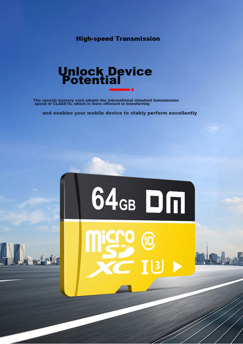 Карта памяти DM Daimai 64GB TF (MicroSD) Yellow Card C10 High-Speed для телефонов, видеорегистраторов, камер наблюдения