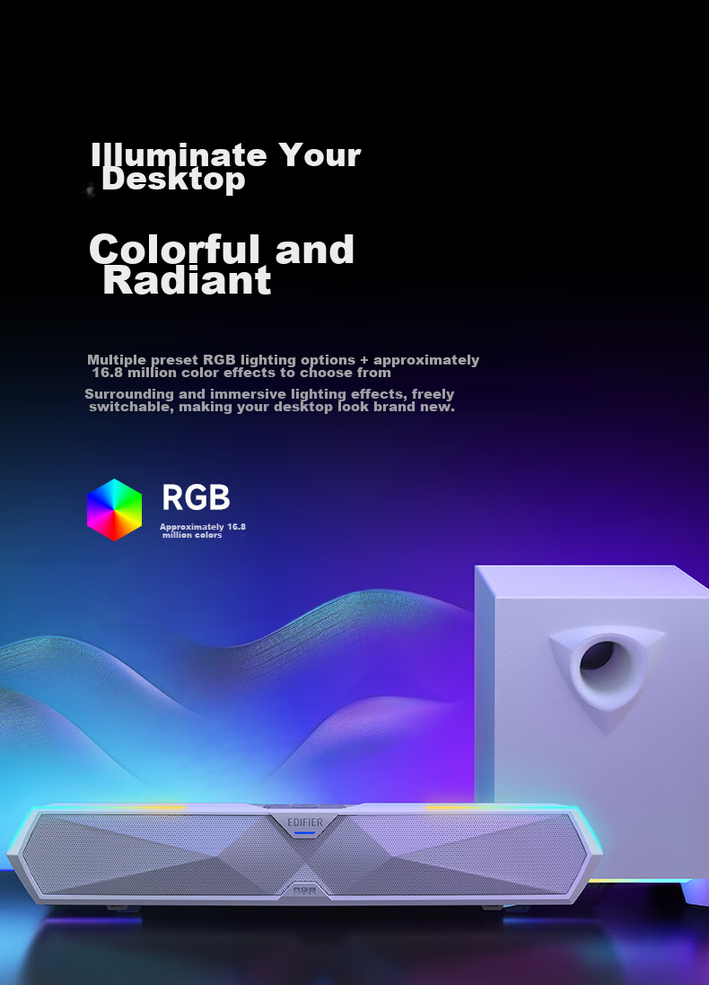 Акустическая система EDIFIER M30SW 2.1, настольная игровая, саундбар, с RGB подсветкой, матовая белая