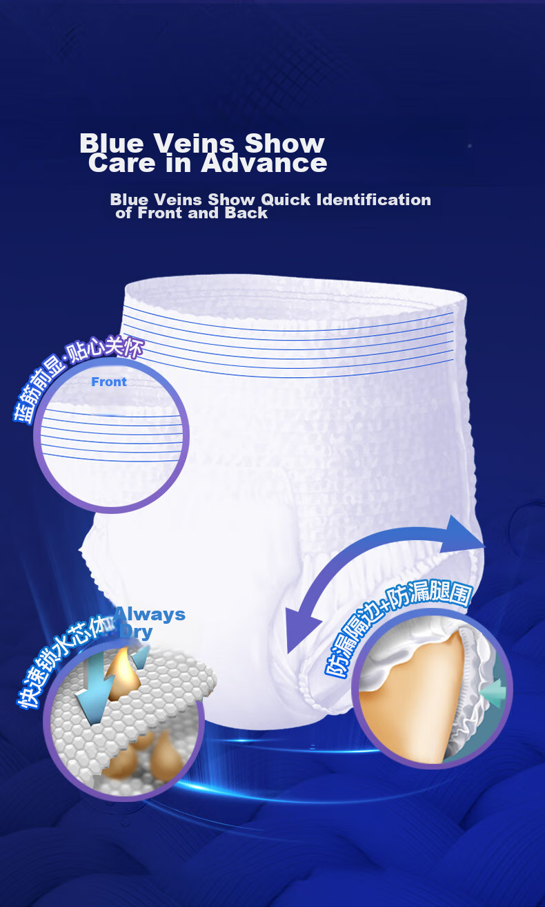 Подгузники-трусики для взрослых Yongfukang Gold Thickened XL 108 шт. (6 упаковок по 18 шт.), обхват талии 100-140 см, дышащие, впитывающие, для пожилых и беременных женщин