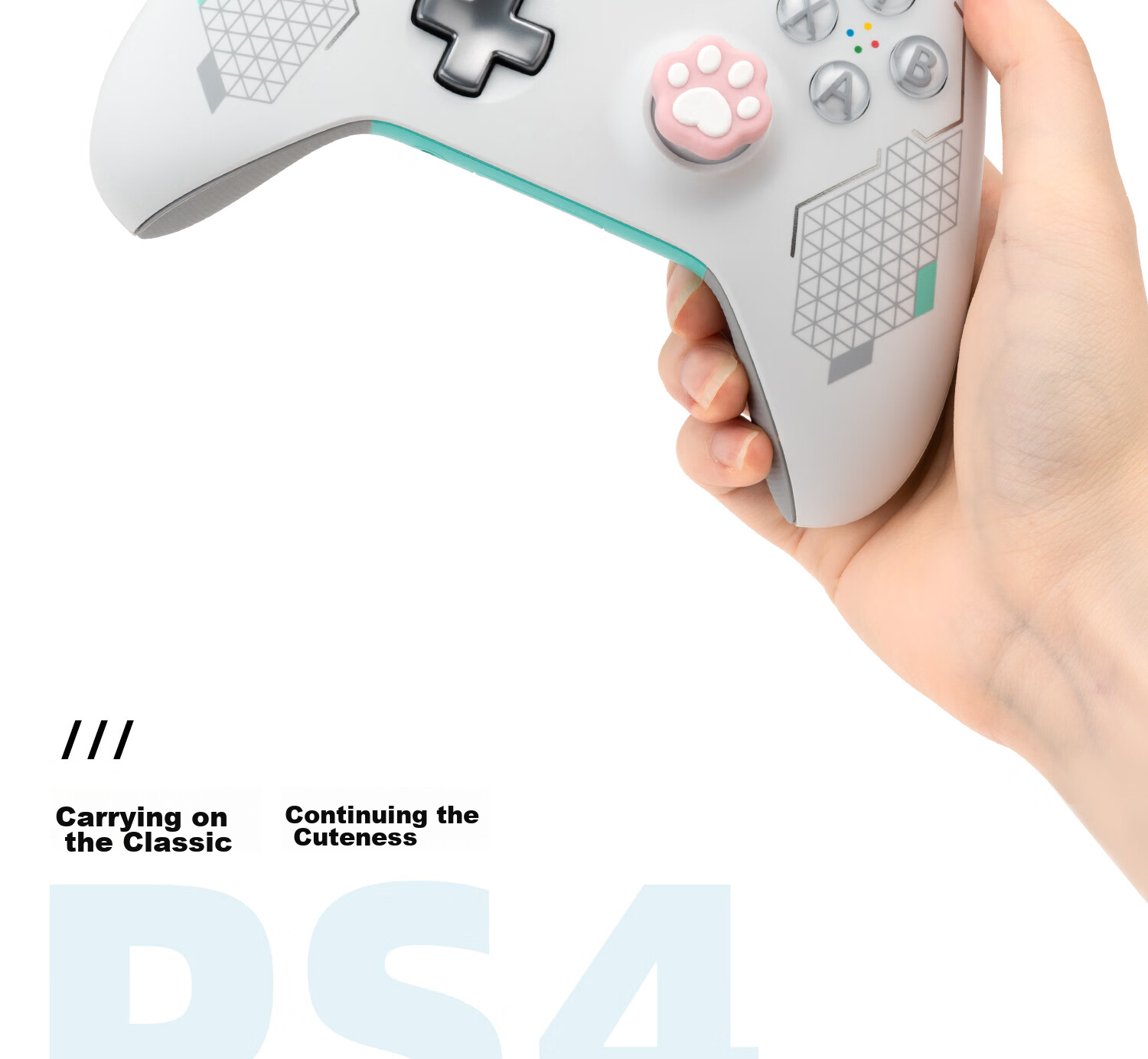Чехол для джойстика Jixiang PS4/PS5/NS Pro, силиконовые накладки с дизайном "Кошачья лапка", розово-голубой