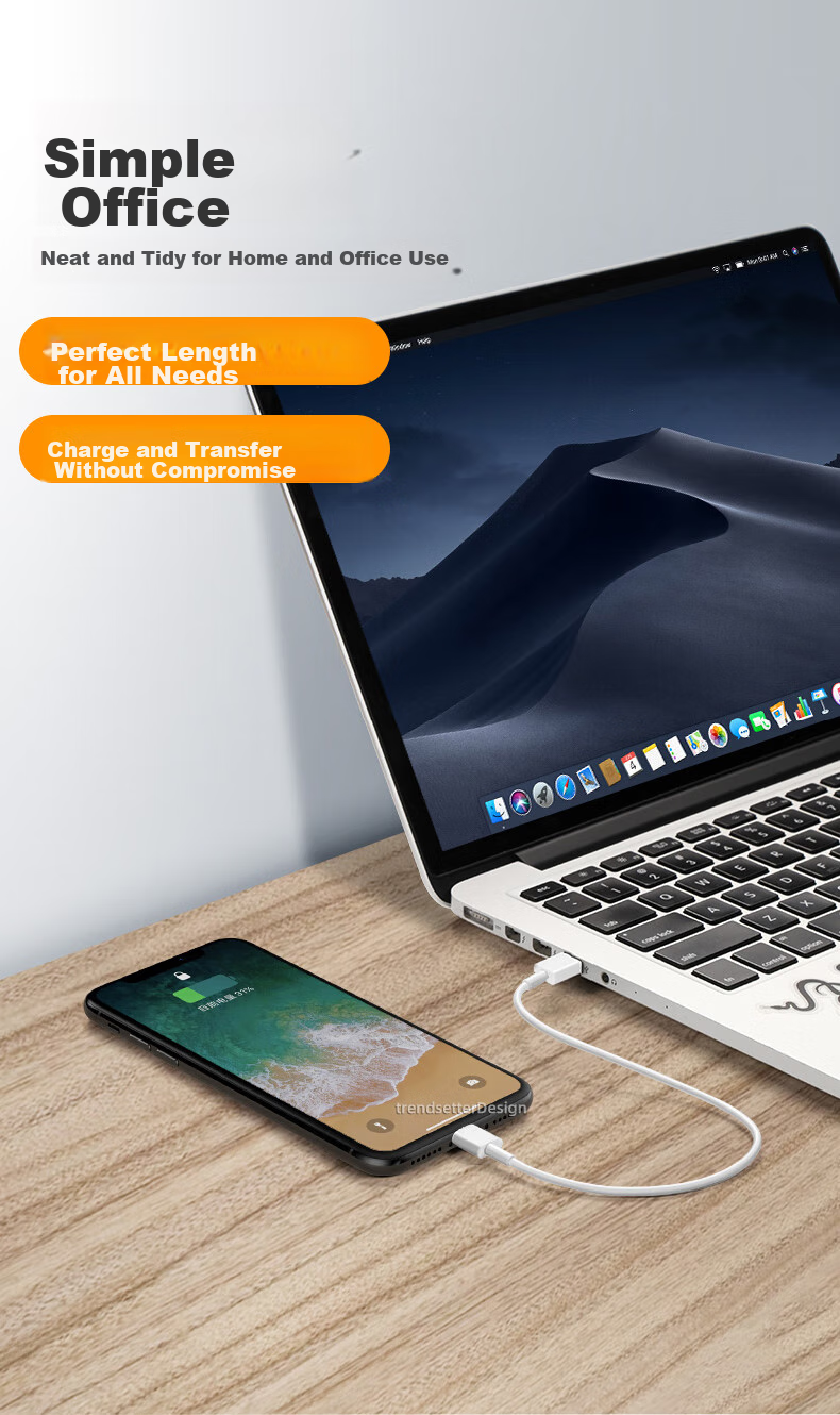 Кабель Trendsetter для Apple PD Type-C на Lightning, 25 см, белый, 3A