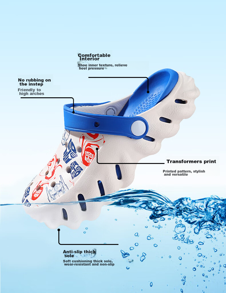 Детские тапочки-сабо TRANSFORMERS для мальчиков и девочек, для малышей и детей старшего возраста, бежевый/королевский синий, размер 38/39