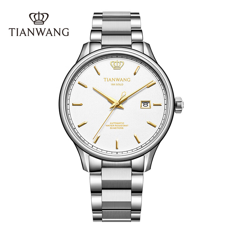 Мужские механические часы TIAN WANG GS5825T1.D.T.KW с автоматическим подзаводом, стальным браслетом и циферблатом белого цвета