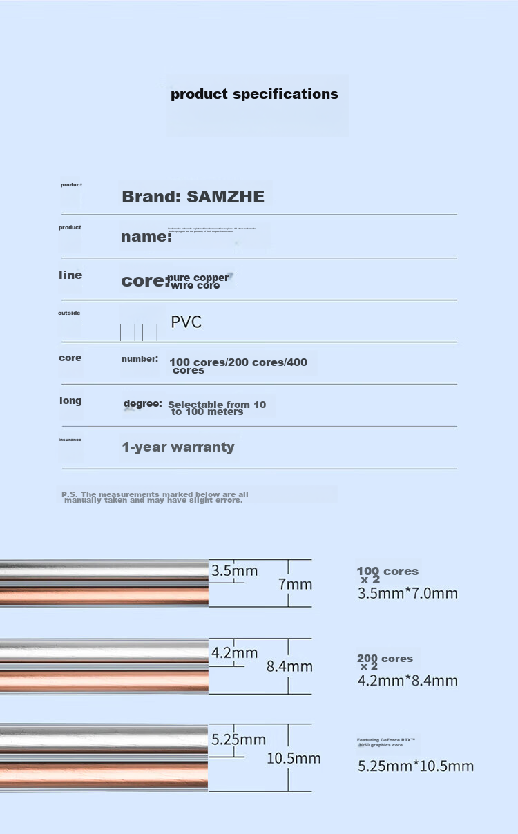 Аудиофильский акустический кабель SAMZHE Vd-1010, 2*100 жил, 10 метров, чистая медь, усиленное экранирование, защита от помех