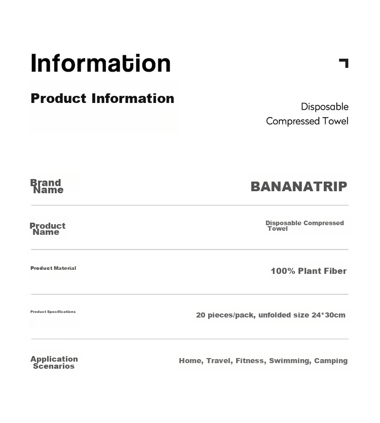 BANANA TRIP Компрессионные полотенца, одноразовые, портативные для деловых поездок и отелей, утолщенные и увеличенные, 20 шт., 24*30см