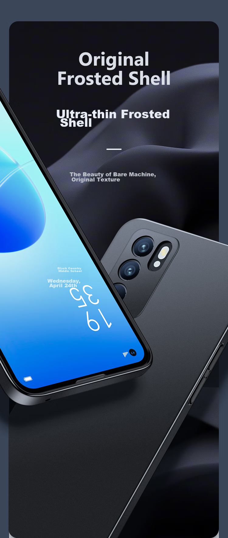 Чехол BIAZE для OPPO Reno6, ультратонкий, с рассеиванием тепла, полная защита, противоскользящий, матовый, приятный для кожи, твердый корпус, устойчивый к пятнам, антиотпечатки пальцев, простой дизайн для мужчин и женщин JK52-черный