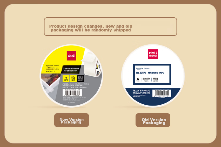 Малярная лента Deli 30674, 50 мм x 50 ярдов, 145 мкм, 4 рулона, для искусства, рукоделия, разделения цветов, маскировки, защиты краски
