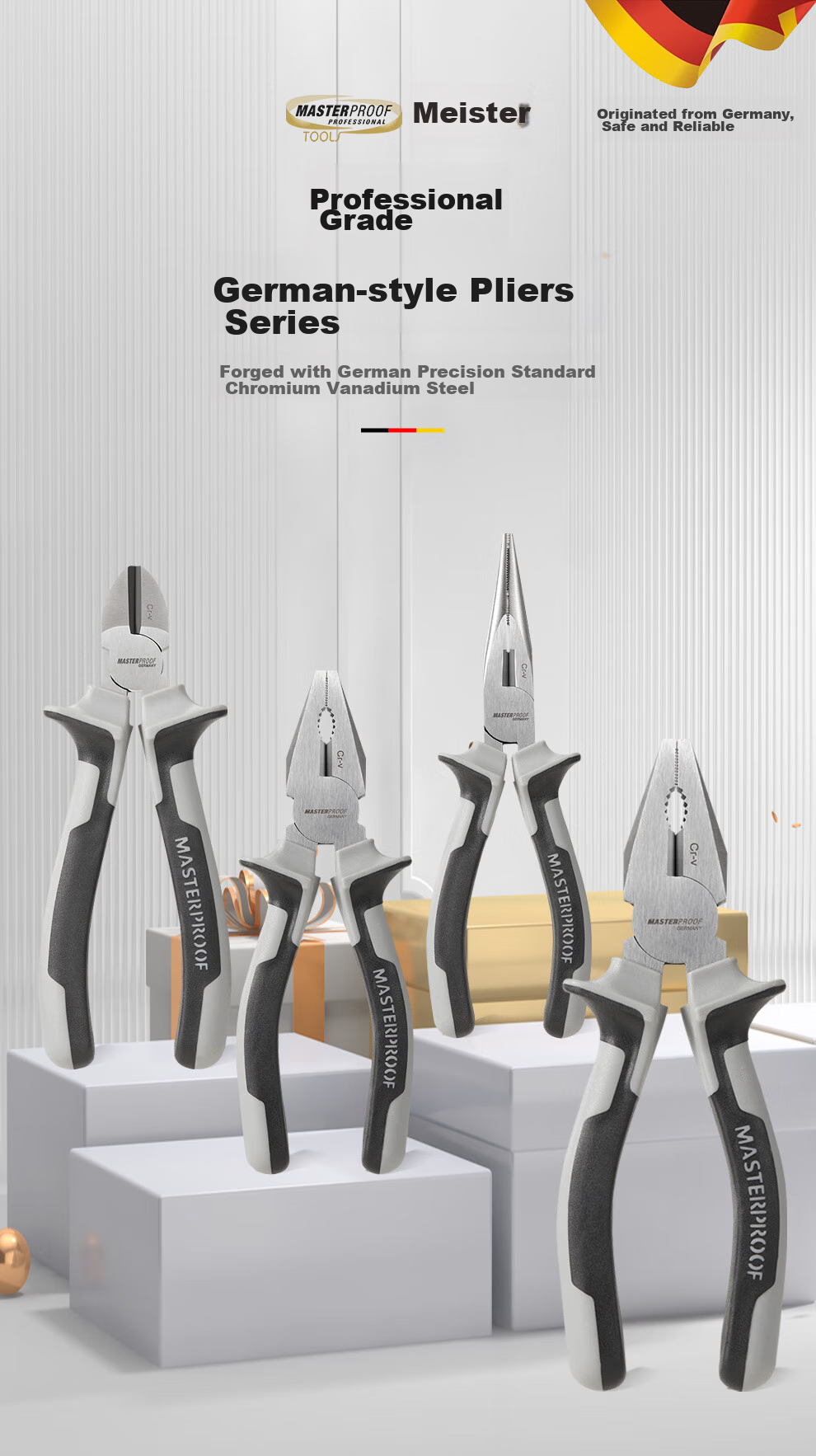 MASTERPROOF Профессиональные плоскогубцы с длинным носом, 6 дюймов, для электрика, бытовые, многофункциональные, мини-кусачки и стрипперы
