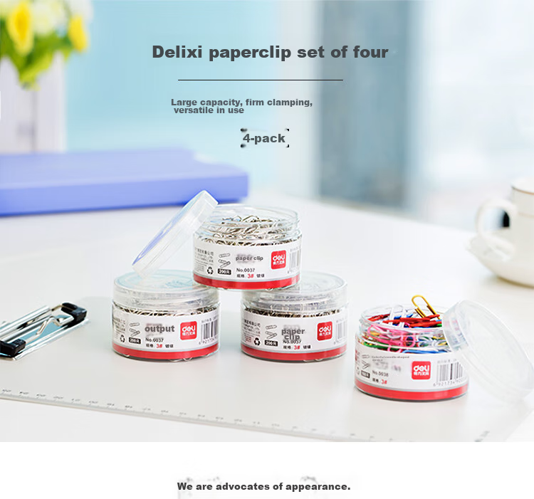Набор канцелярских скрепок Deli, никелированные, серебристые 29 мм (600 шт.), цветные 29 мм (160 шт.), офисные принадлежности, 33392