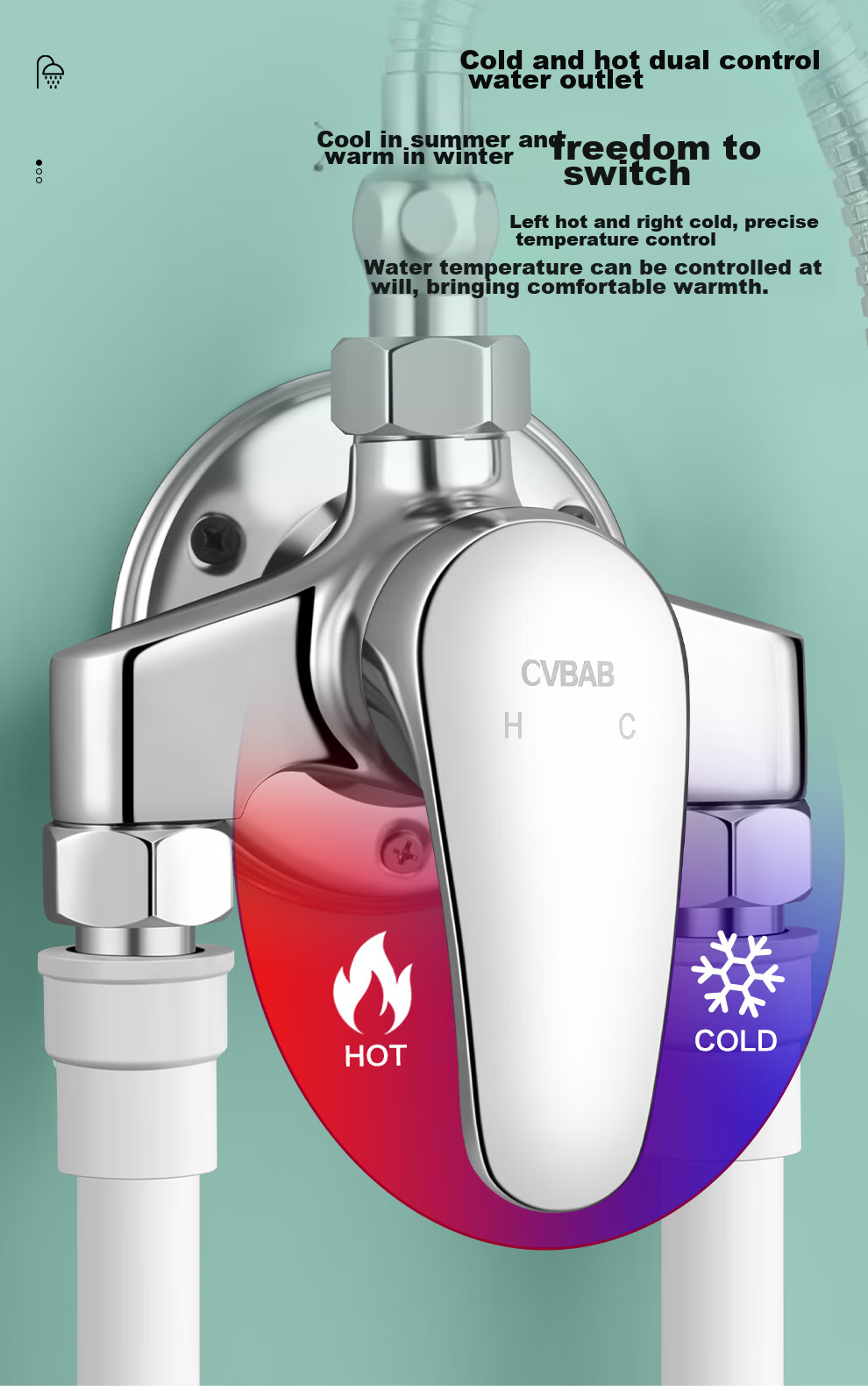 Смеситель для душа CVBAB CV1031, настенный, с медным корпусом, с открытыми трубами, для горячей и холодной воды