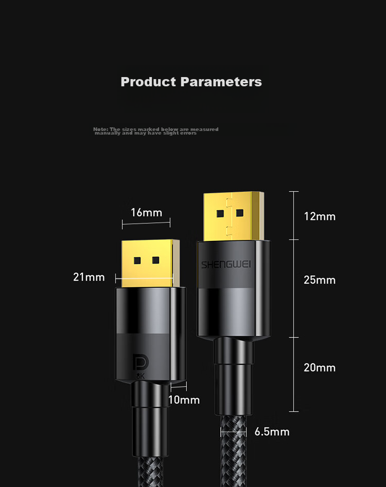 Кабель DisplayPort Shengwei ADD1015G, версия 1.4, 1.5 метра, 4K 144Hz, 8K, для компьютера, игровой монитор