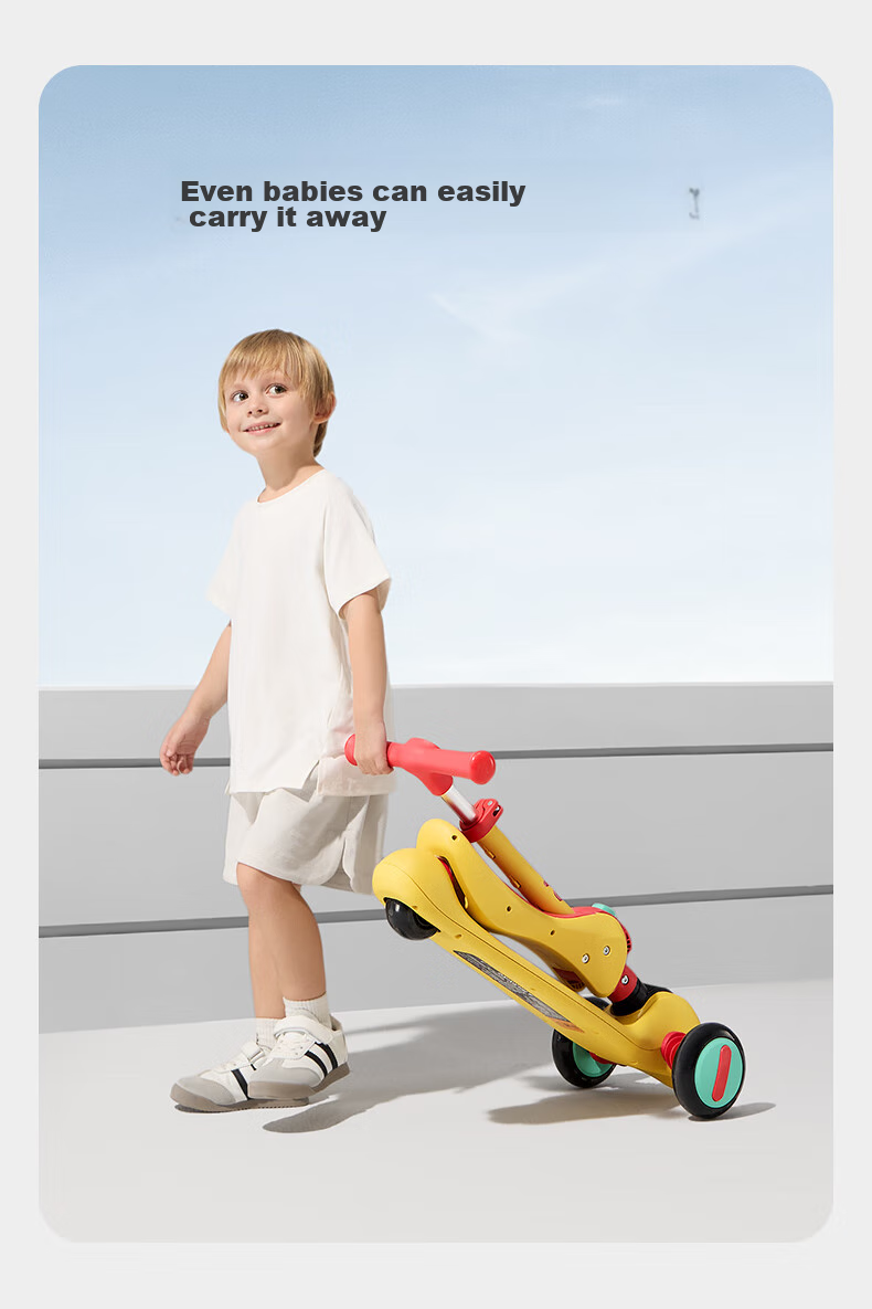 Детский самокат Babycare, 2-в-1, складной, для детей от 2 до 6 лет, с сиденьем, гравитационным рулем, цвет "Луоке Желтый"