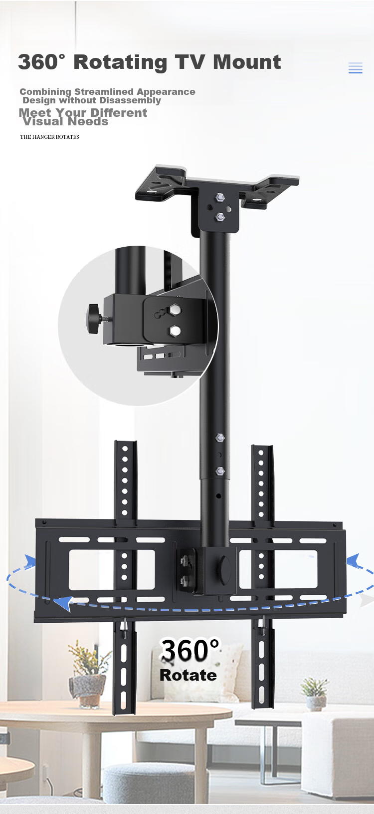 Кронштейн для телевизора Jinying, 26-60 дюймов, 360° вращение, регулируемая высота, выдвижной, настенный, 2-метровый потолочный кронштейн