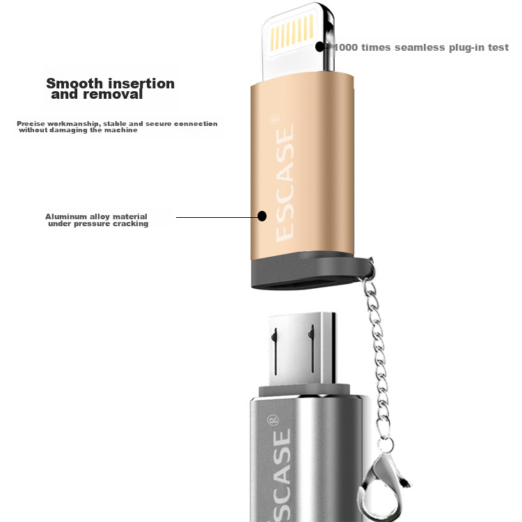Переходник ESCASE Micro USB на Lightning для iPhone/iPad, OTG, черный